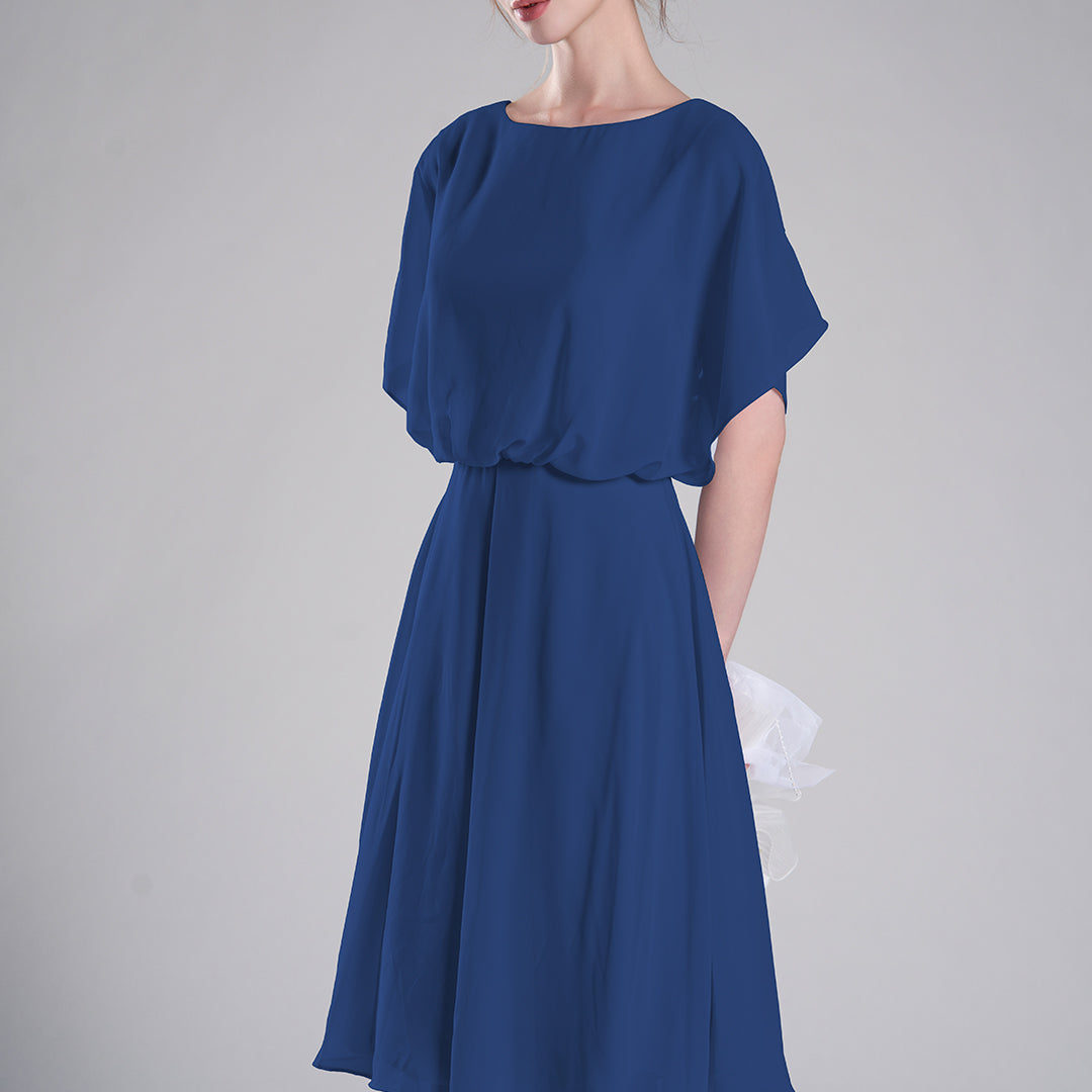 Round Neck Draped Sleeves Tie Detail Dresses