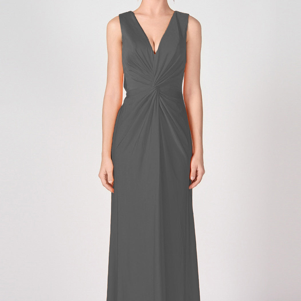 Deep V-Neck Twist-Front A-Line Split Dresses
