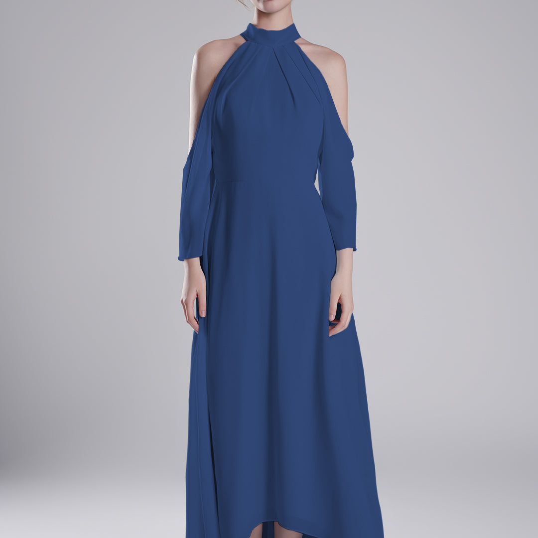 Back Tie Halter Neckline Tulle Long Sleeve Dresses