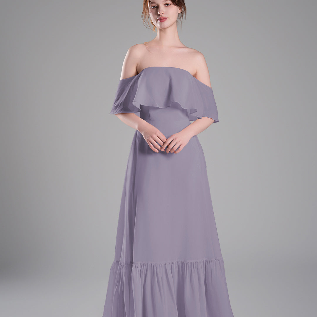 Off-Shoulder Ruffle Detailing Tiered Hemline Dresses