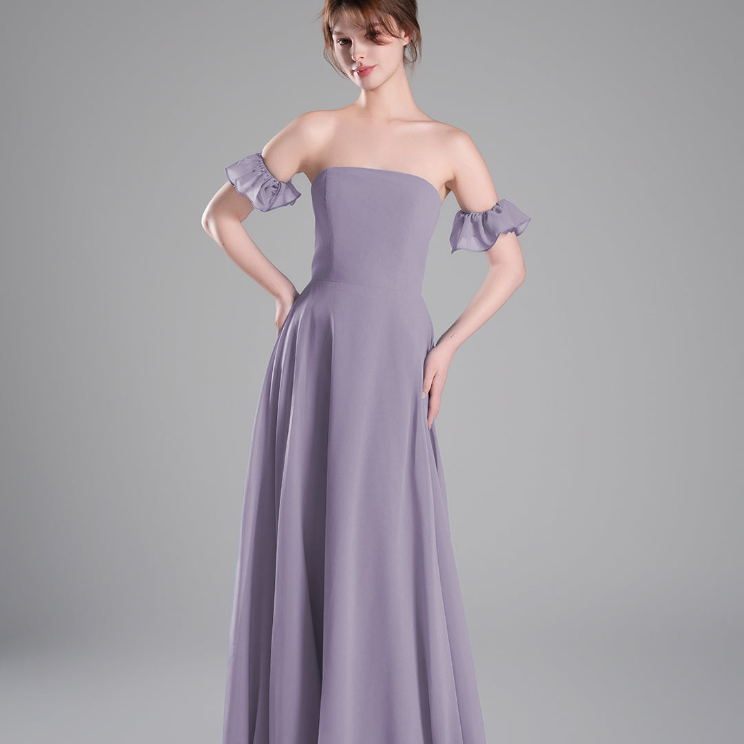 Off-Shoulder Ruffle Sleeves Figure Bodice A-line Dresses