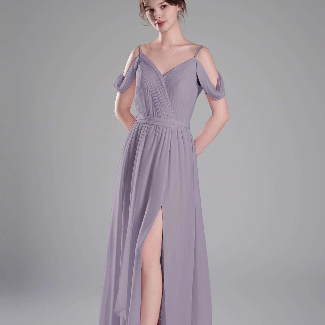 Off-Shoulder Adjustable Waist Tie Pleated Dresses