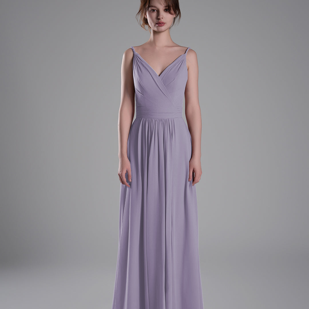 V-Neck Pleated Split A-Line Bridesmaid Dresses