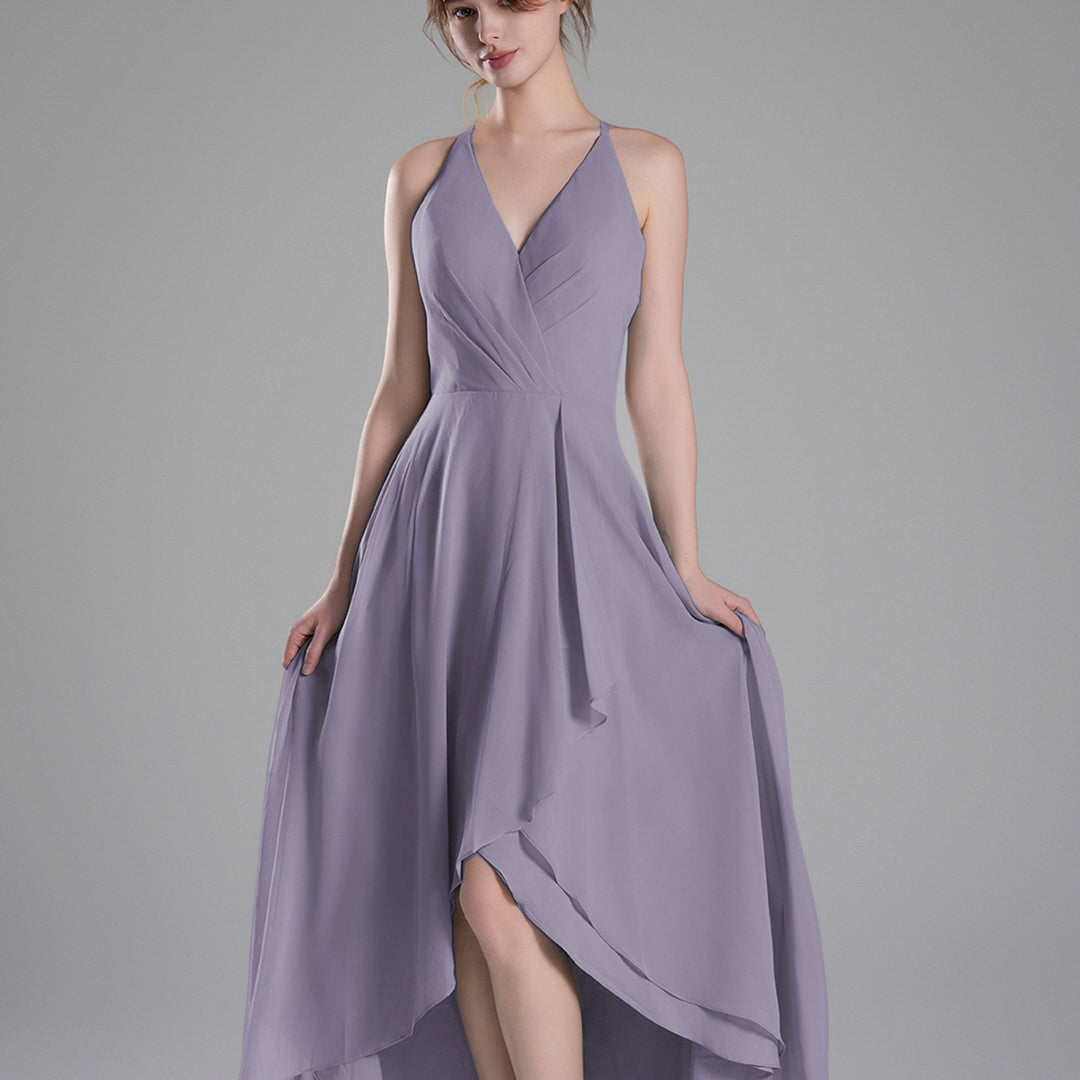 V-Neck Layered Drape Chiffon Maxi Dress