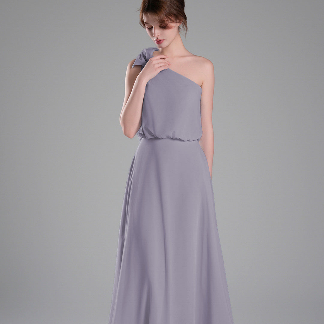One-Shoulder Bow Detail Flowing A-Line Dresses