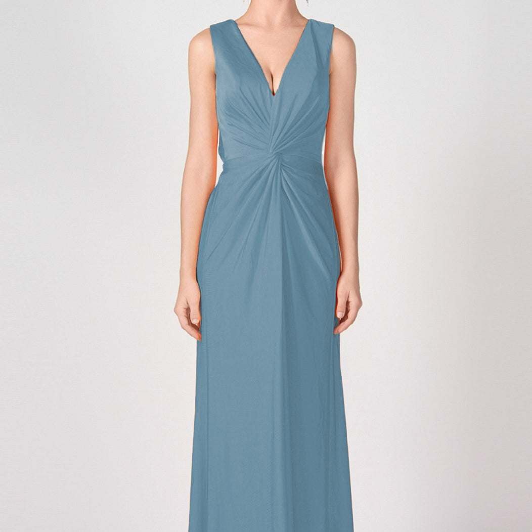 Deep V-Neck Twist-Front A-Line Split Dresses