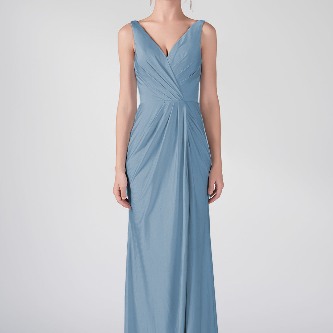 Tank Straps V-Neck Pleated Side Slit A-line Dresses