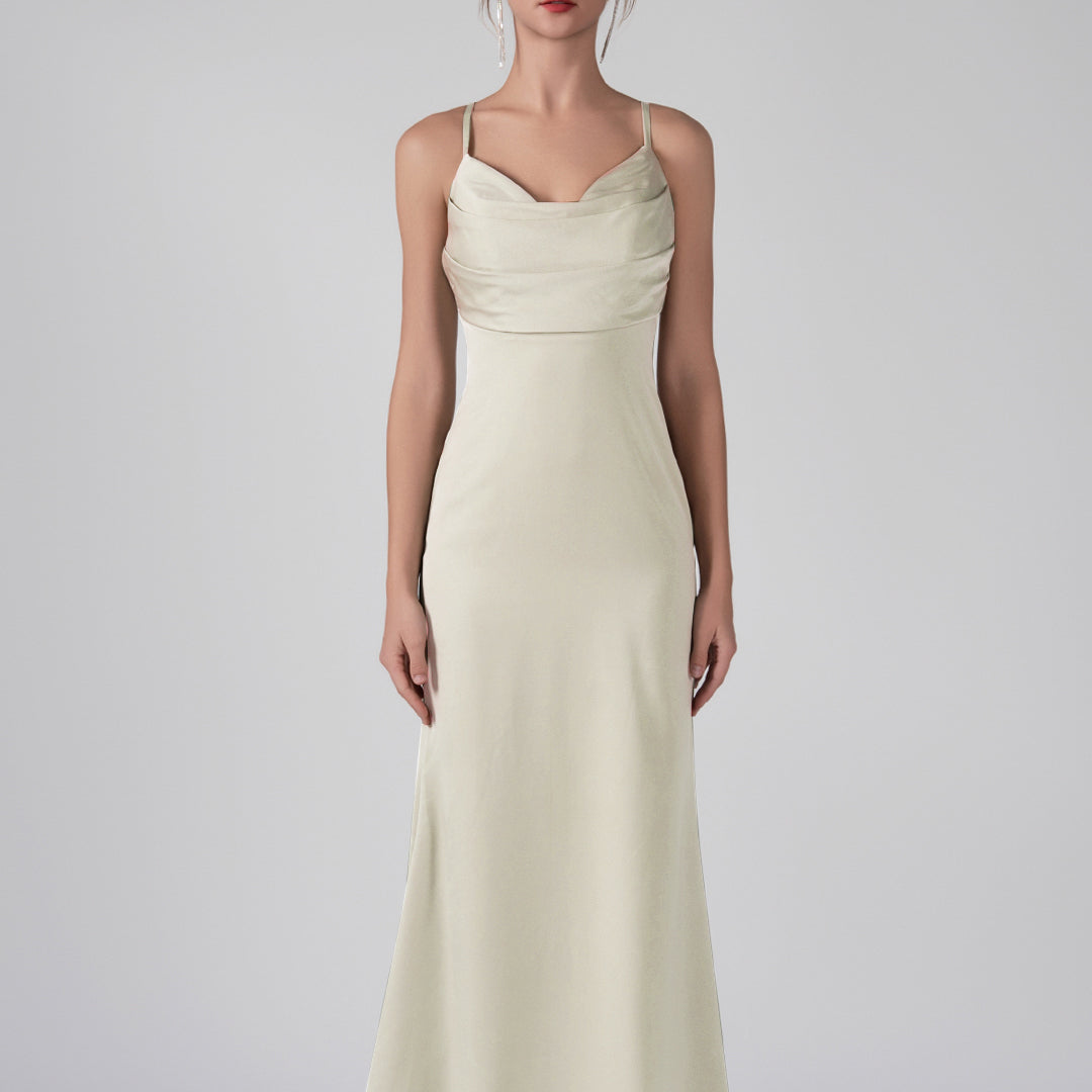 Spaghetti Straps Cowl Neck Ruffles Sheath Maxi Dress