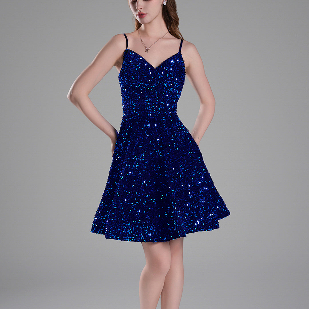 Sweetheart Neck Shimmering Sequins Mini Dresses