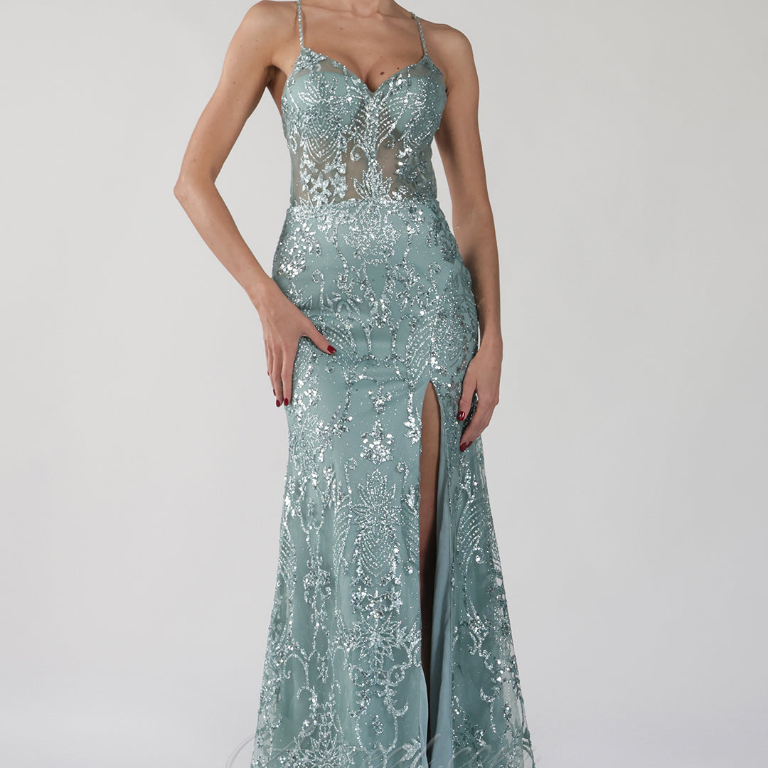 Spaghetti Straps Sequin Embellishments Side Split Mermaid