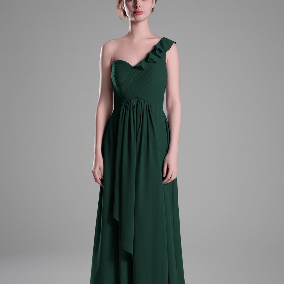 One-Shoulder Ruffle Pleated A-Line Dresses