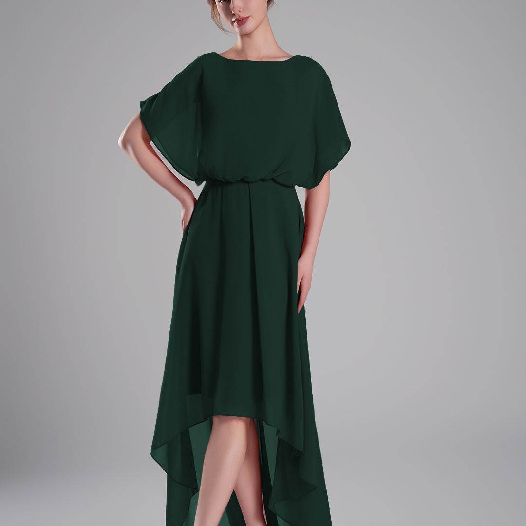 Boat Neck Open Back Flowing A-Line Dresses