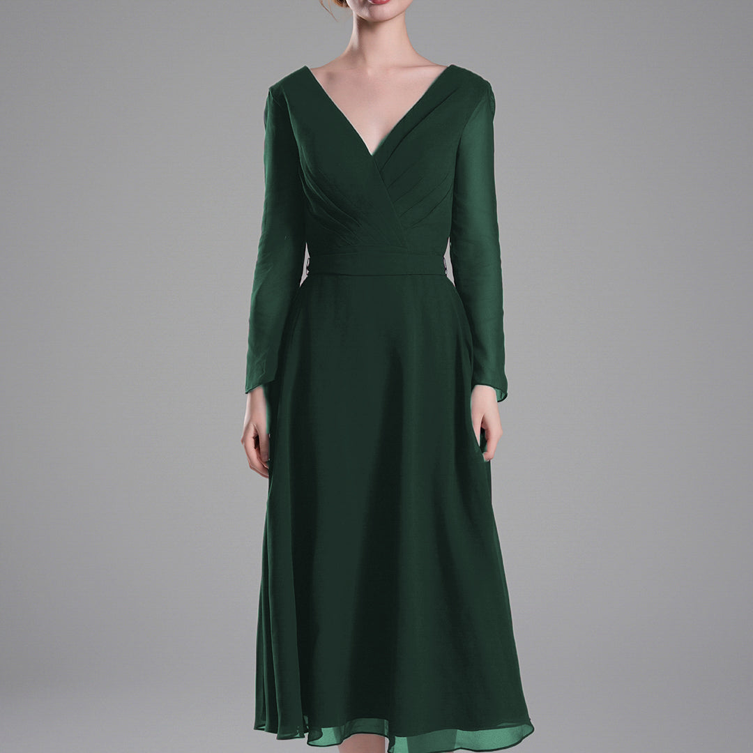 Flattering V-Neck Long Sleeves Tied Dresses