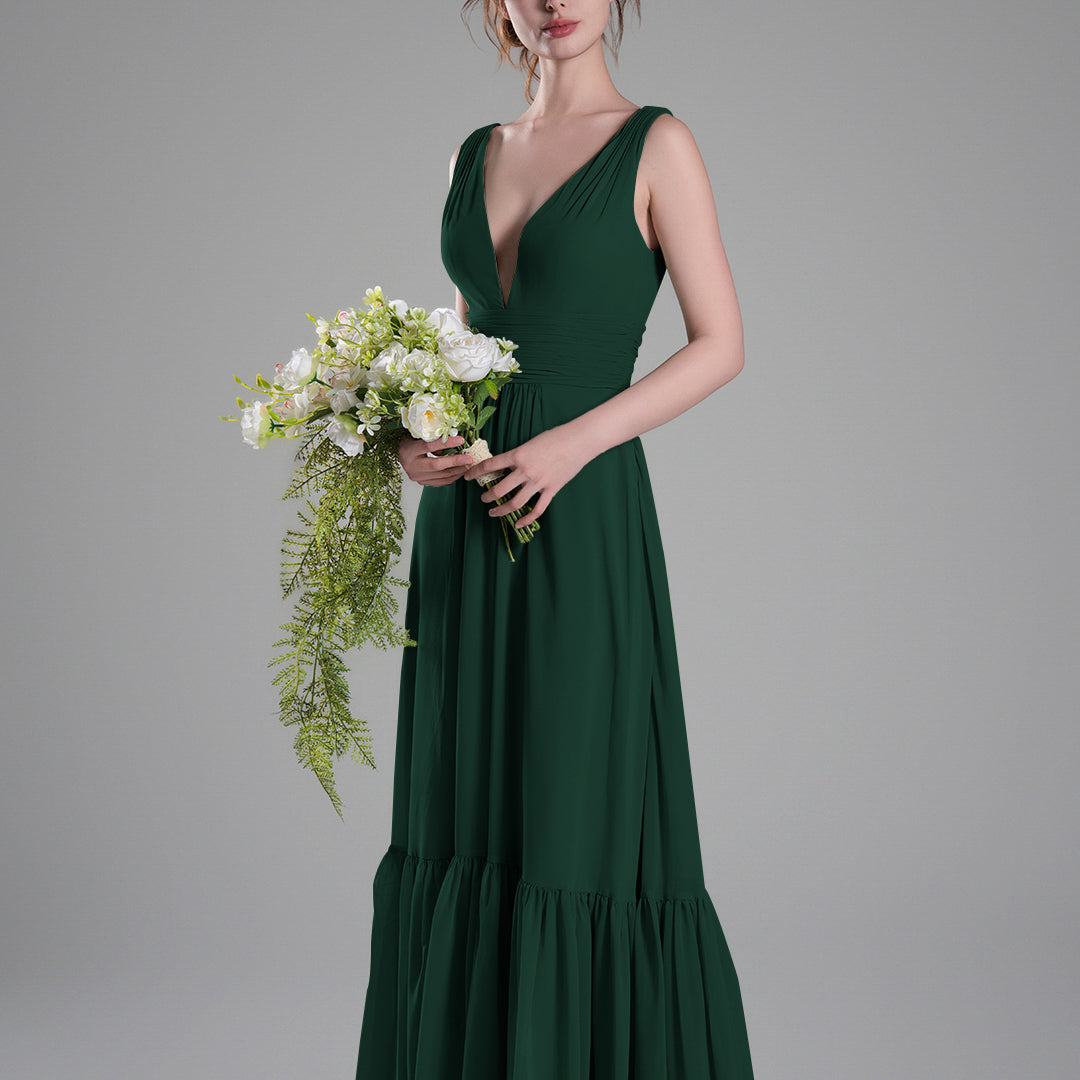 Sexy V-Neck Patchwork Chiffon Maxi Dress