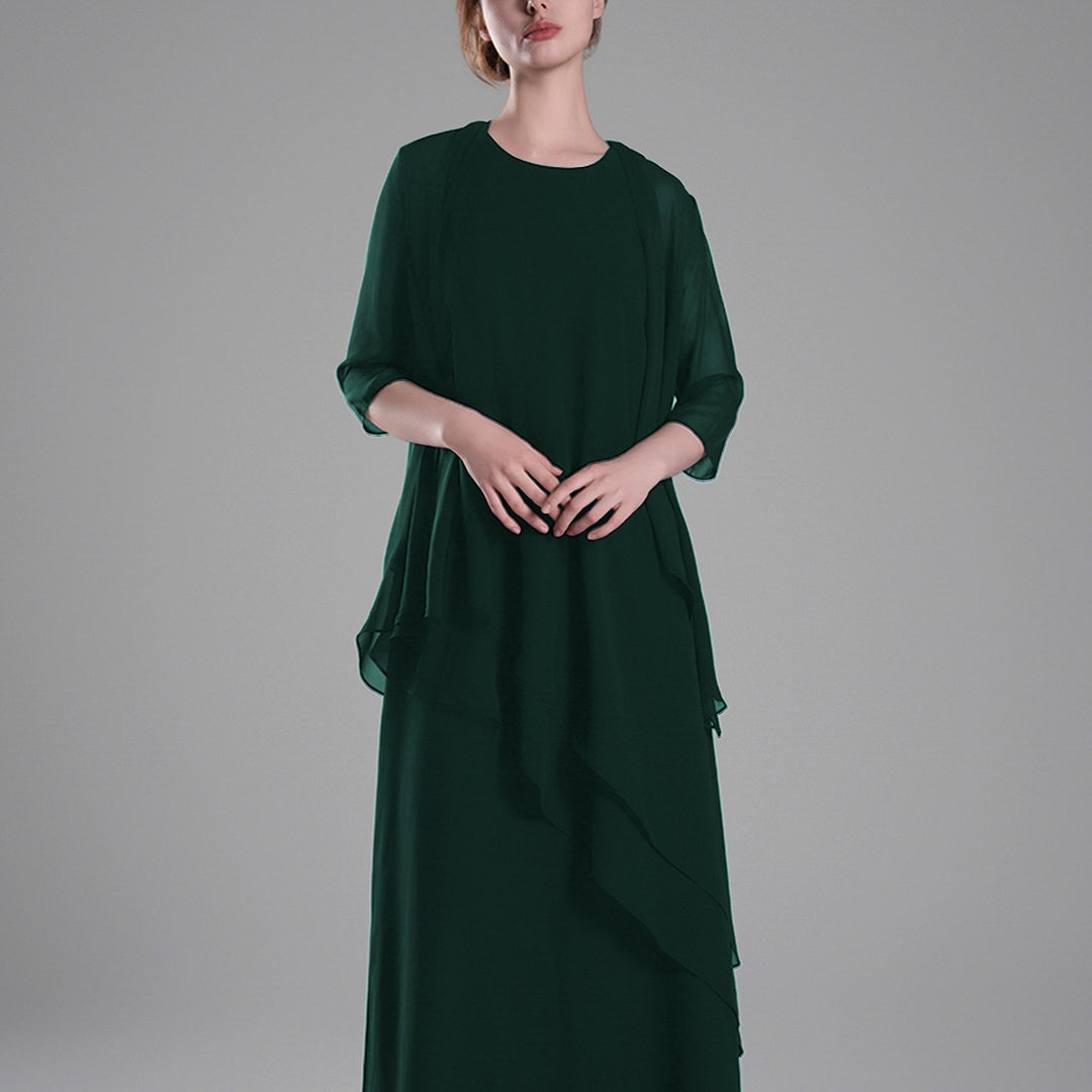 Classic Round Neck Sheer Sleeves Two-Piece Dresses