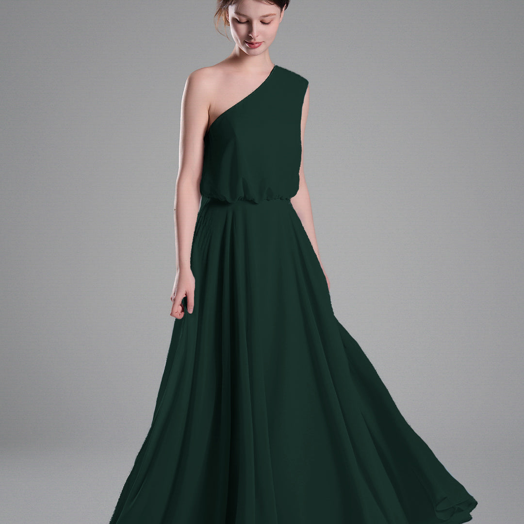 One-Shoulder Flowing Hem A-Line Dresses