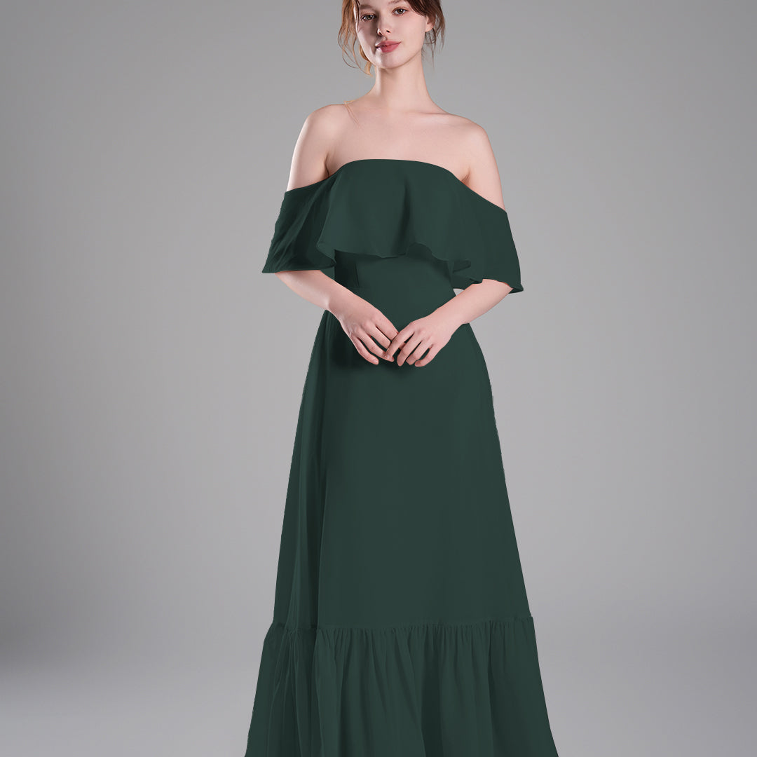 Off-Shoulder Ruffle Detailing Tiered Hemline Dresses