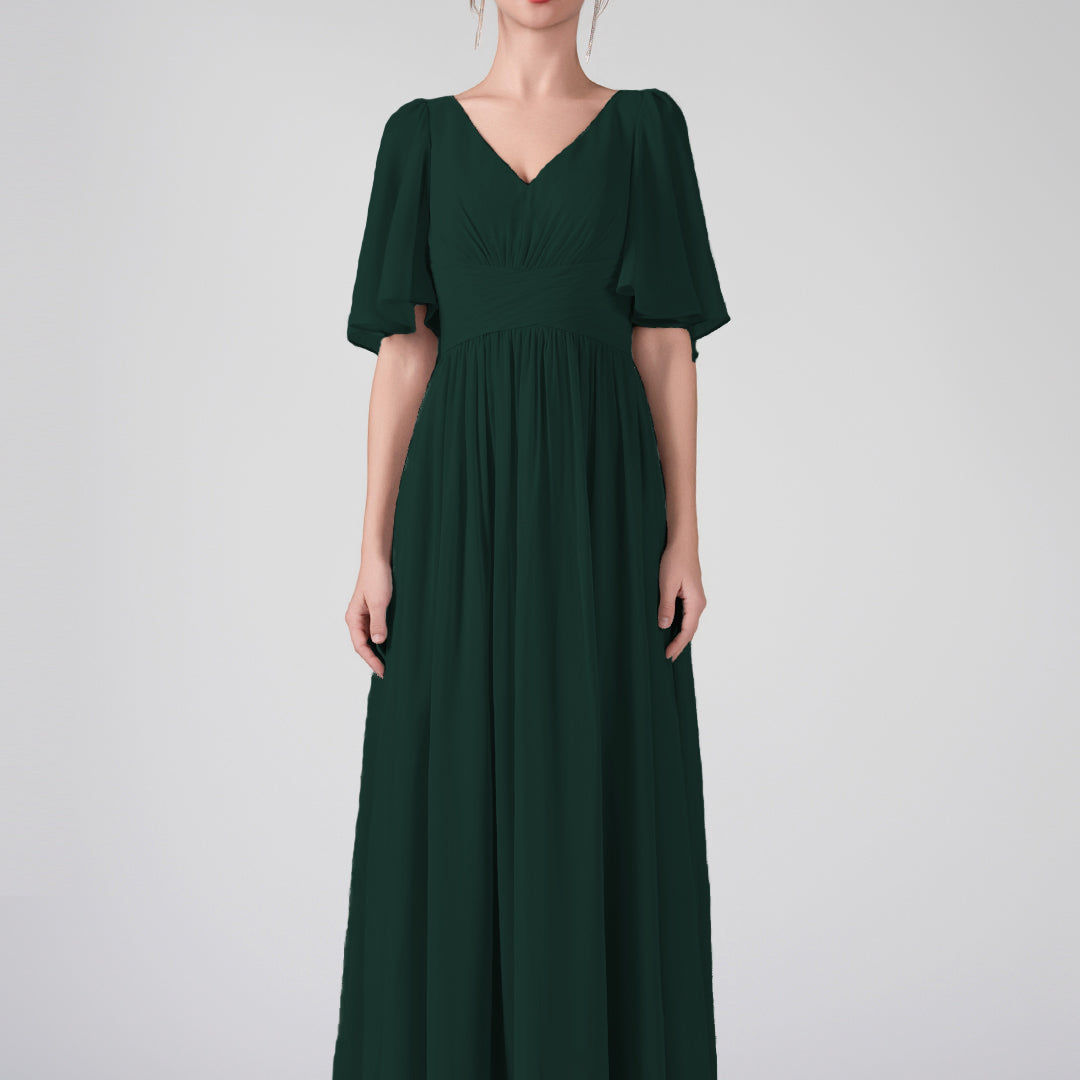 V-Neck Flowing Sleeves A-Line Ruffles Maxi Dresses