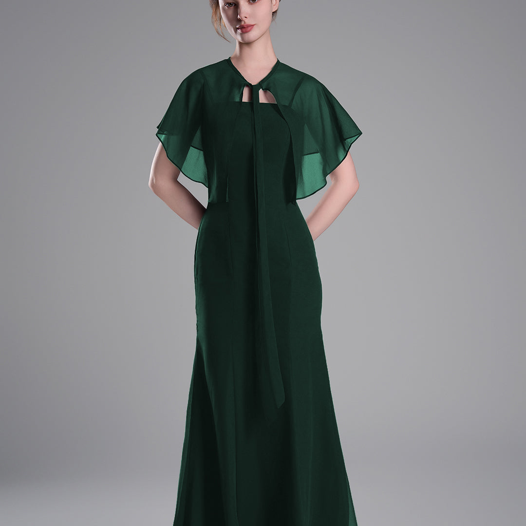 Detachable Chiffon Cape Floor-Length Mermaid Dresees