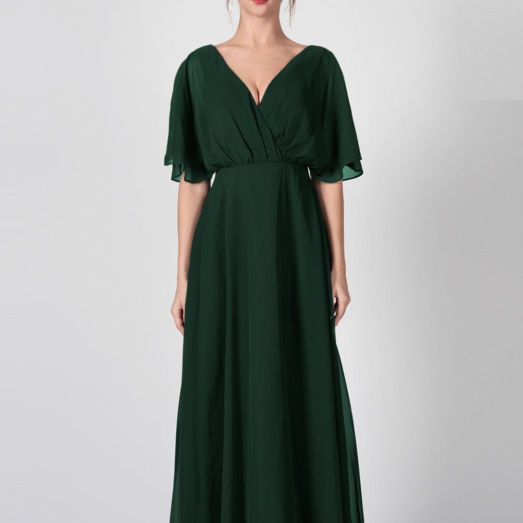 Open Back V-Neck Split Chiffon Maxi Dresses