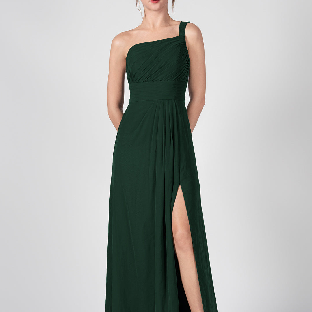 One Shoulder A-Line Side Split Chiffon Maxi Dresses