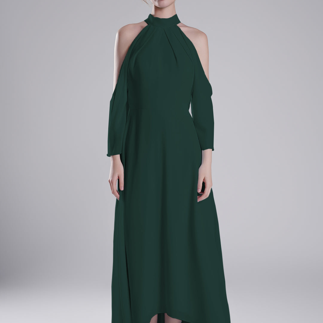 Back Tie Halter Neckline Tulle Long Sleeve Dresses