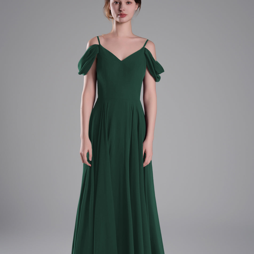 Off-Shoulder Draped Back A-Line Dresses