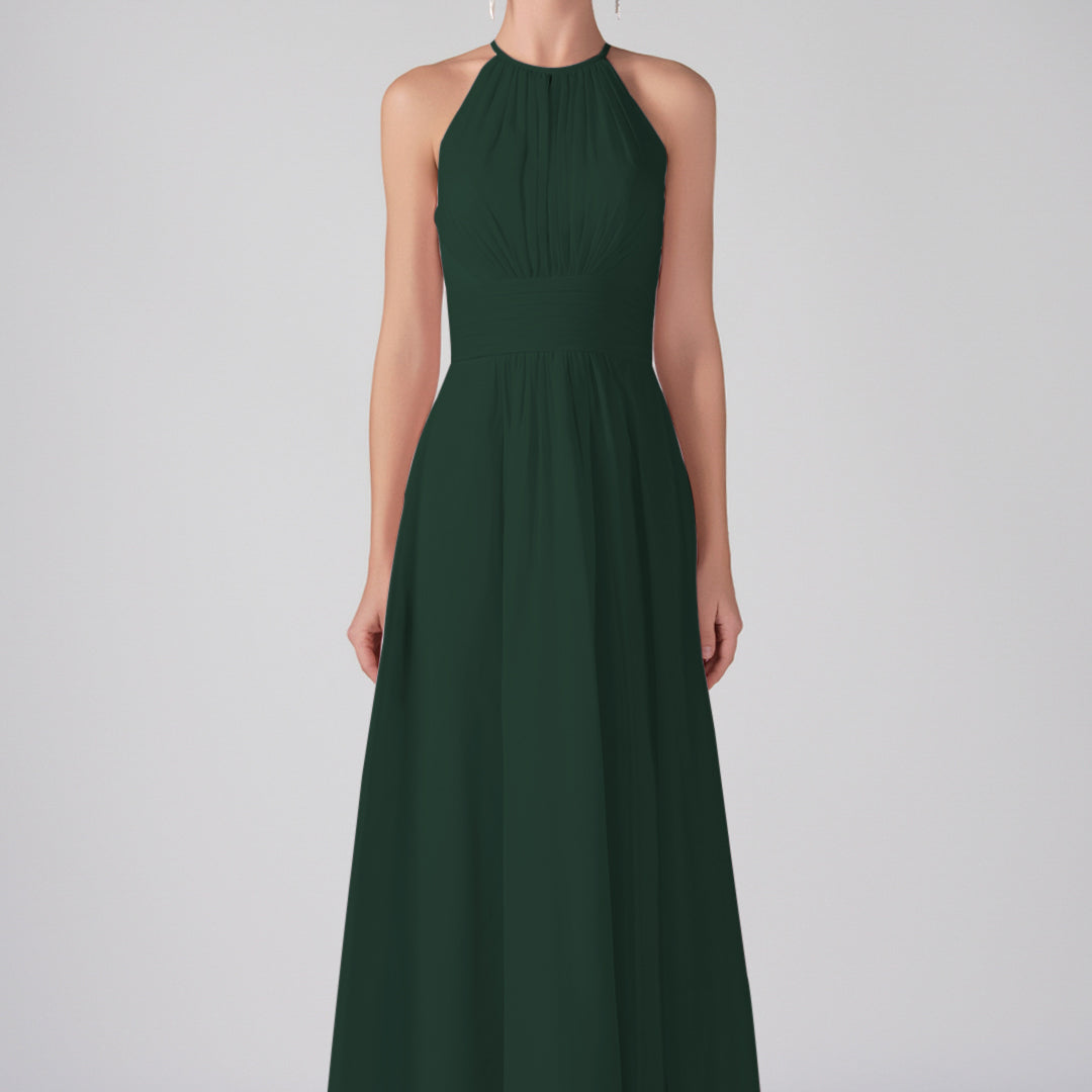 Robe longue chic à volants et bretelles licou