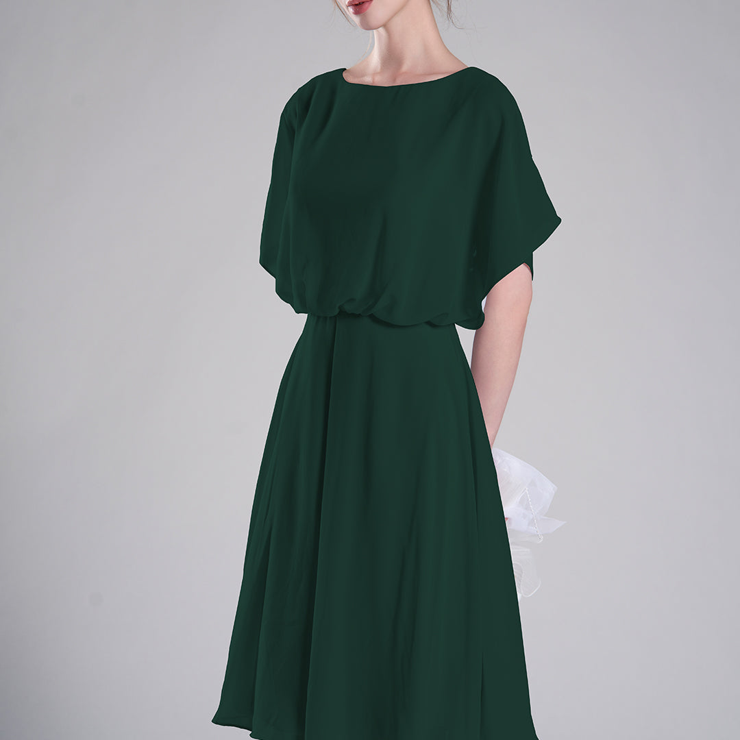 Round Neck Draped Sleeves Tie Detail Dresses