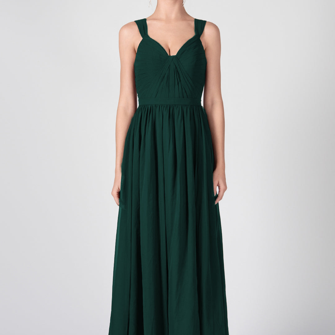 Ruched V-Neck Strappy Split Maxi Dresses