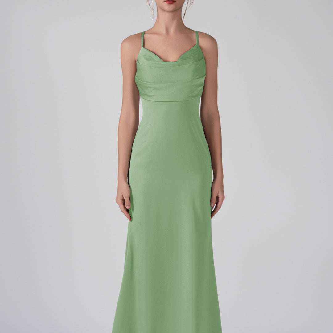 Spaghetti Straps Cowl Neck Ruffles Sheath Maxi Dress