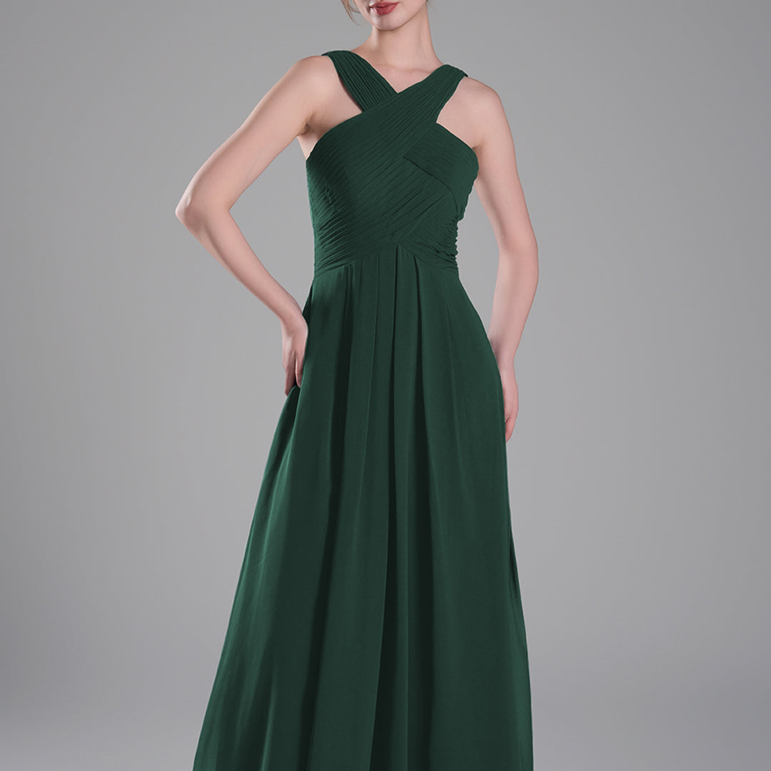 Crossed Straps Ruched Bodice A-Line Dresses