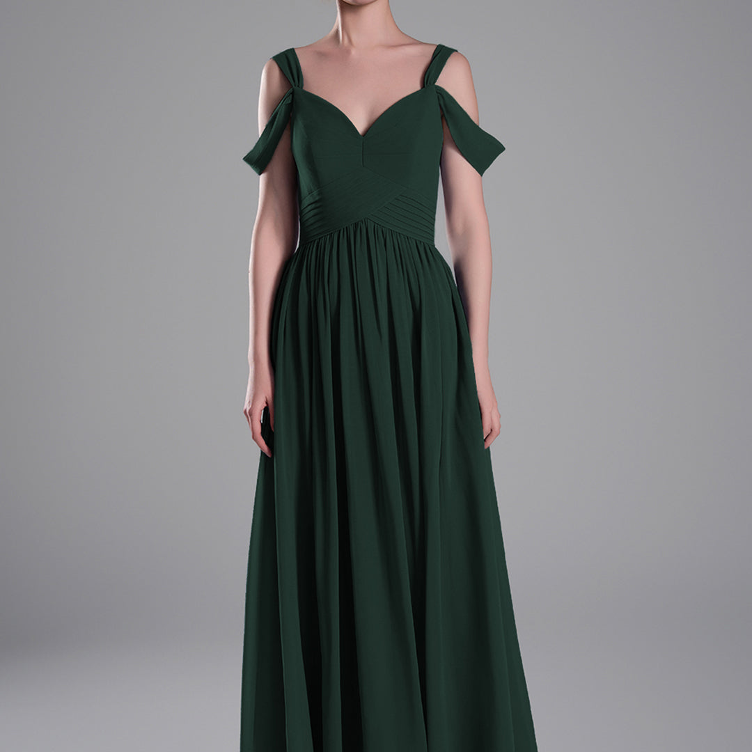 Off-Shoulder V-Neckline A-Line Flared Hem Dresses