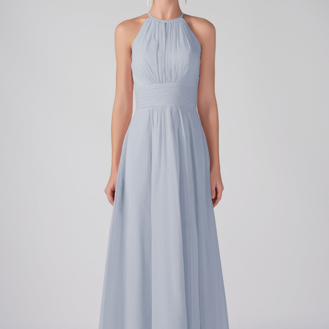 Robe longue chic à volants et bretelles licou