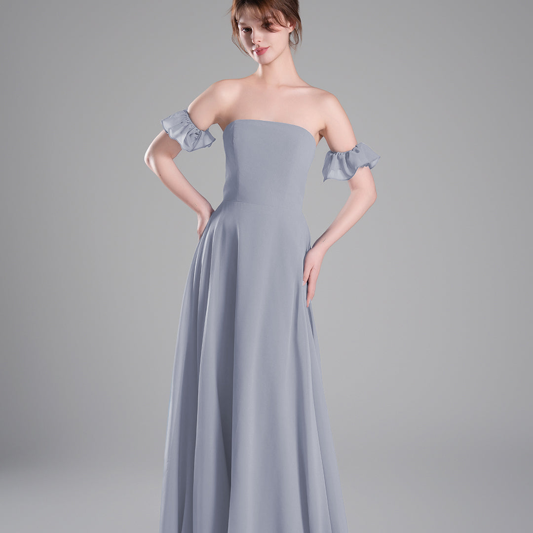 Off-Shoulder Ruffle Sleeves Figure Bodice A-line Dresses