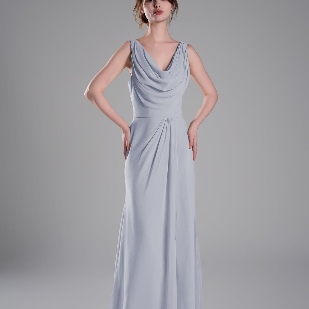 Cowl Neckline Fitted Bodice Asymmetrical Dresses