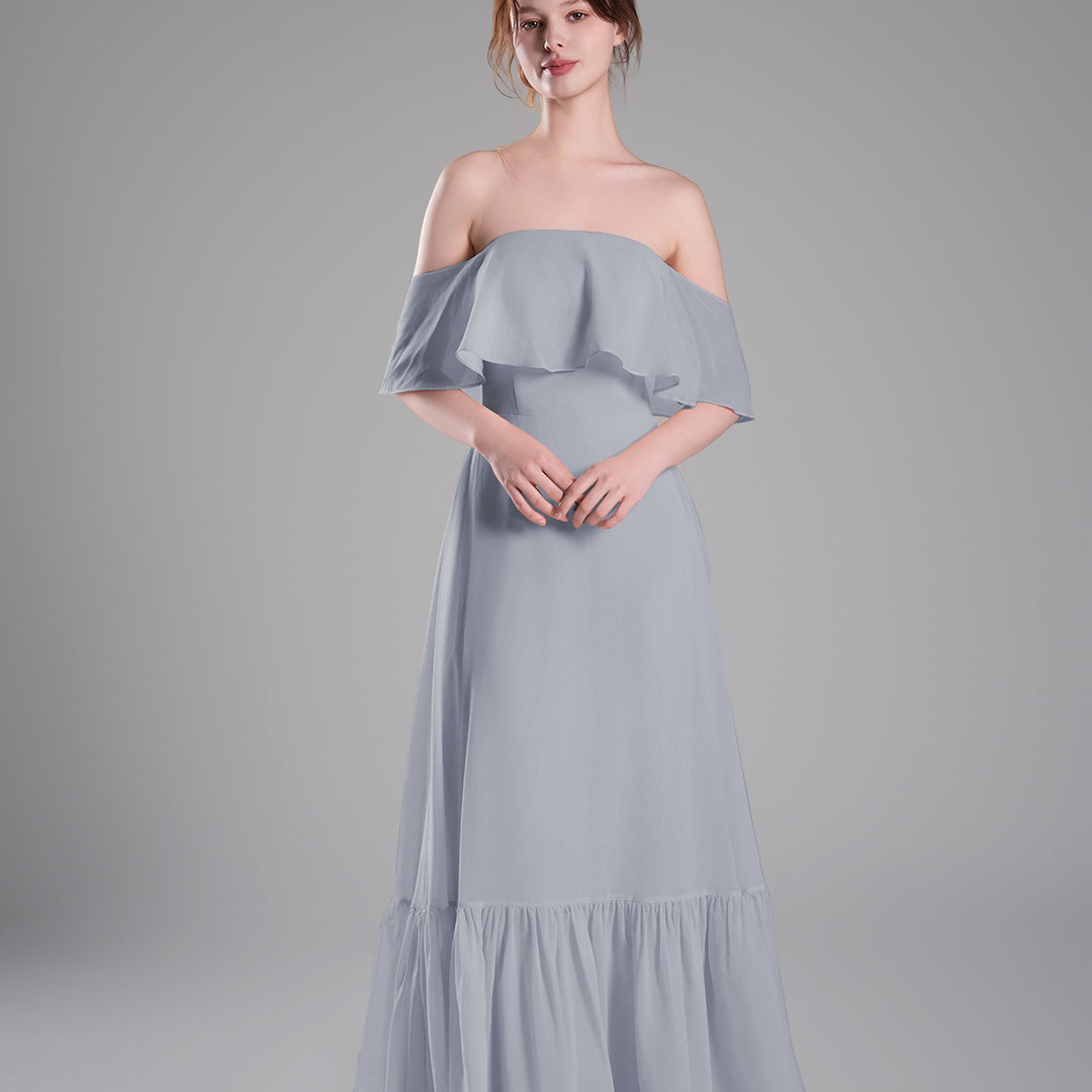 Off-Shoulder Ruffle Detailing Tiered Hemline Dresses