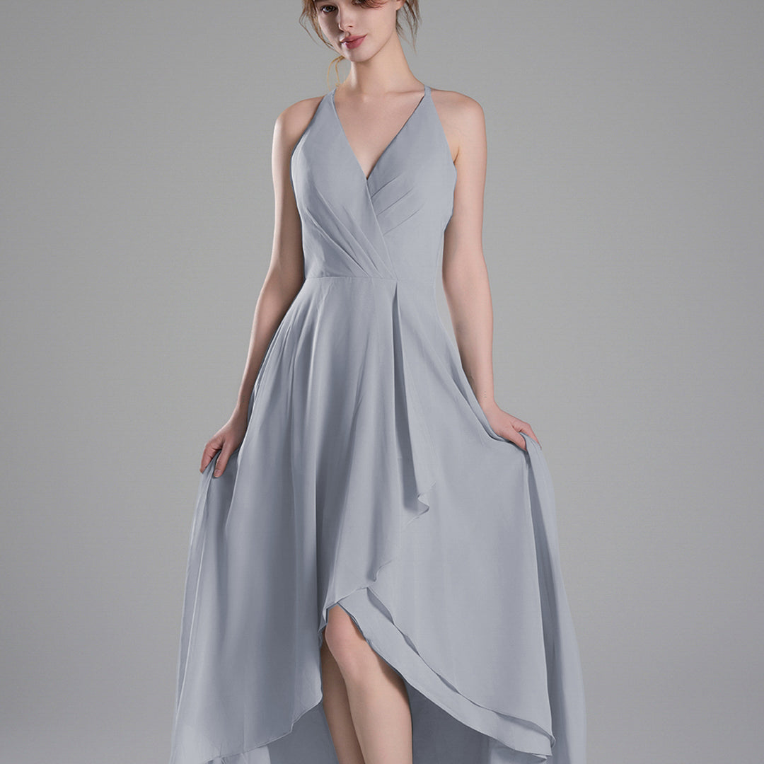 V-Neck Layered Drape Chiffon Maxi Dress