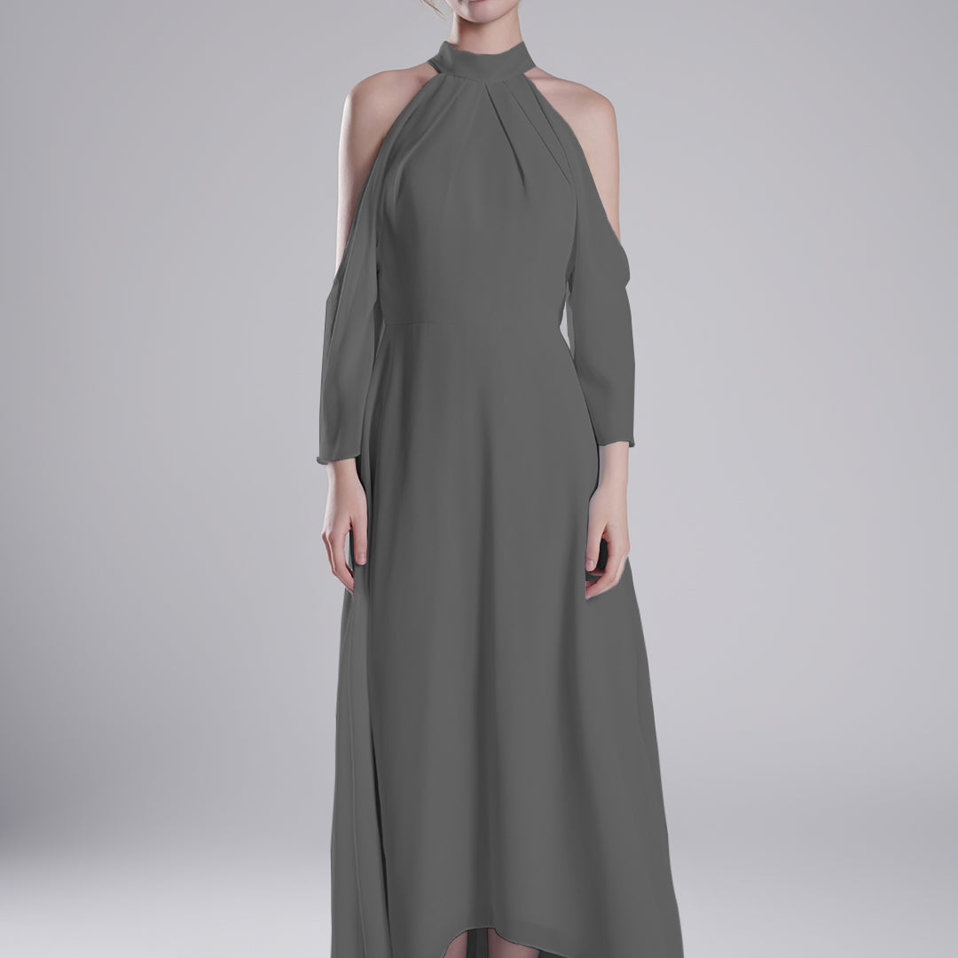 Back Tie Halter Neckline Tulle Long Sleeve Dresses