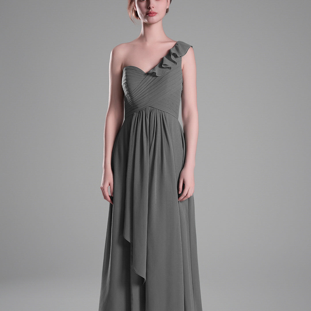 One-Shoulder Ruffle Pleated A-Line Dresses