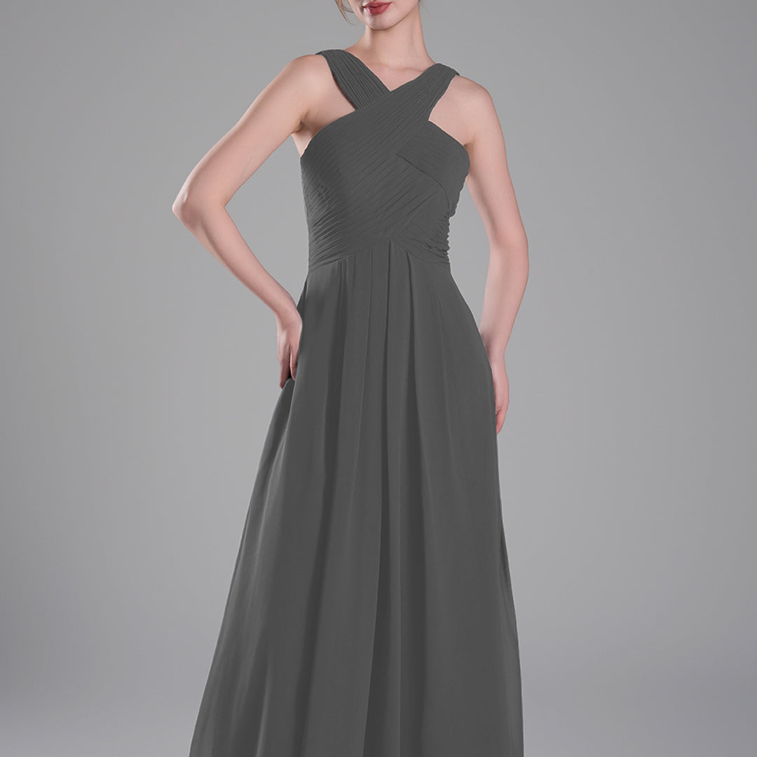 Crossed Straps Ruched Bodice A-Line Dresses