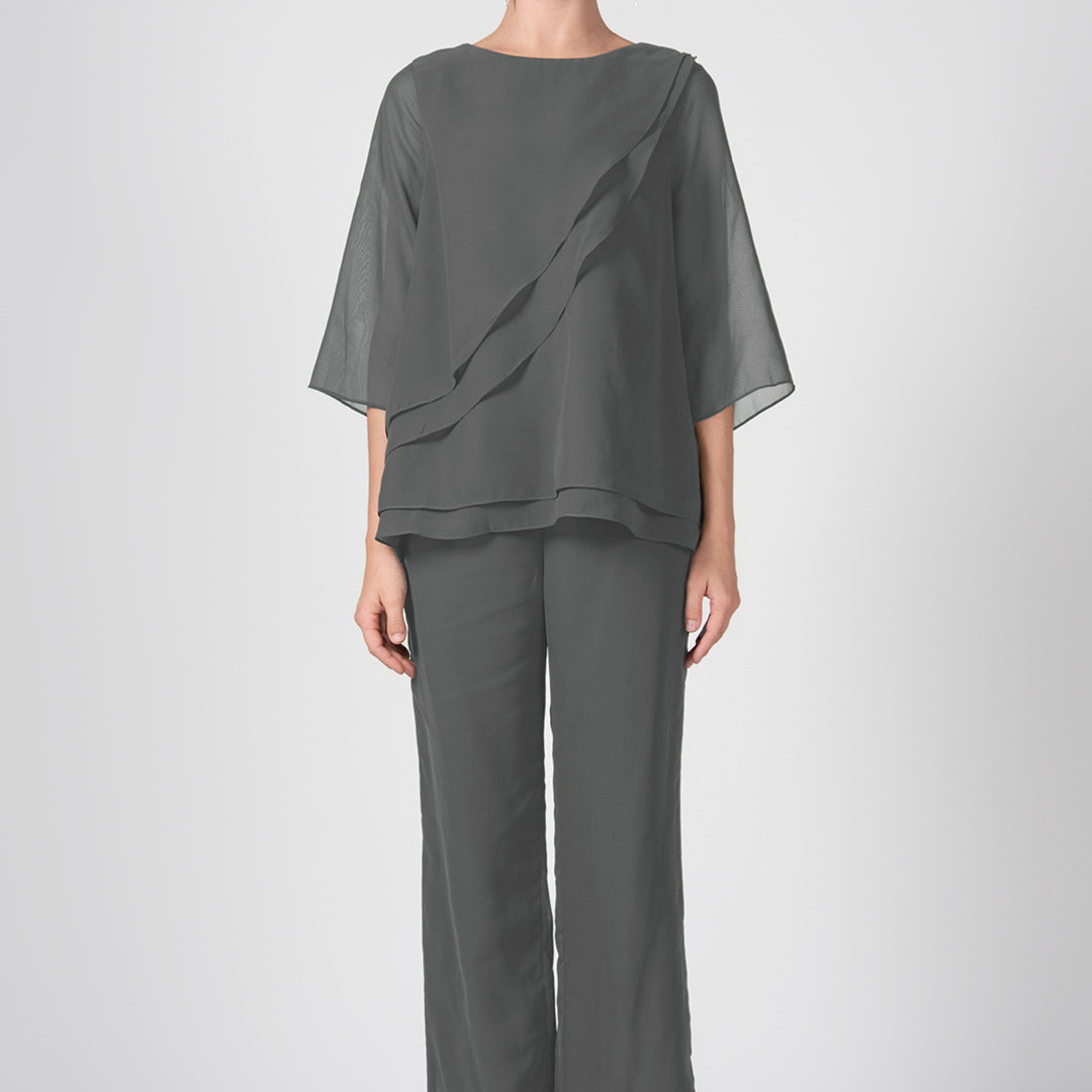 2-Piece Mother of the Bride Sheer Sleeve Pant Suits