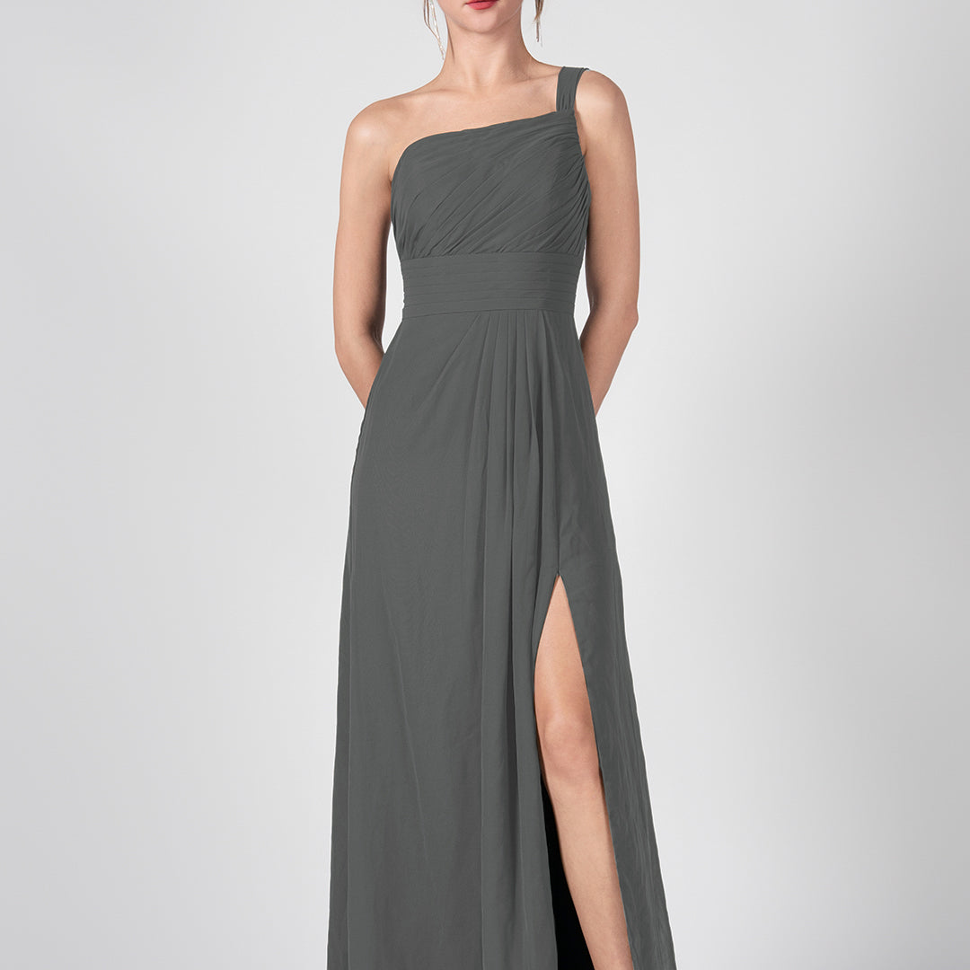 One Shoulder A-Line Side Split Chiffon Maxi Dresses