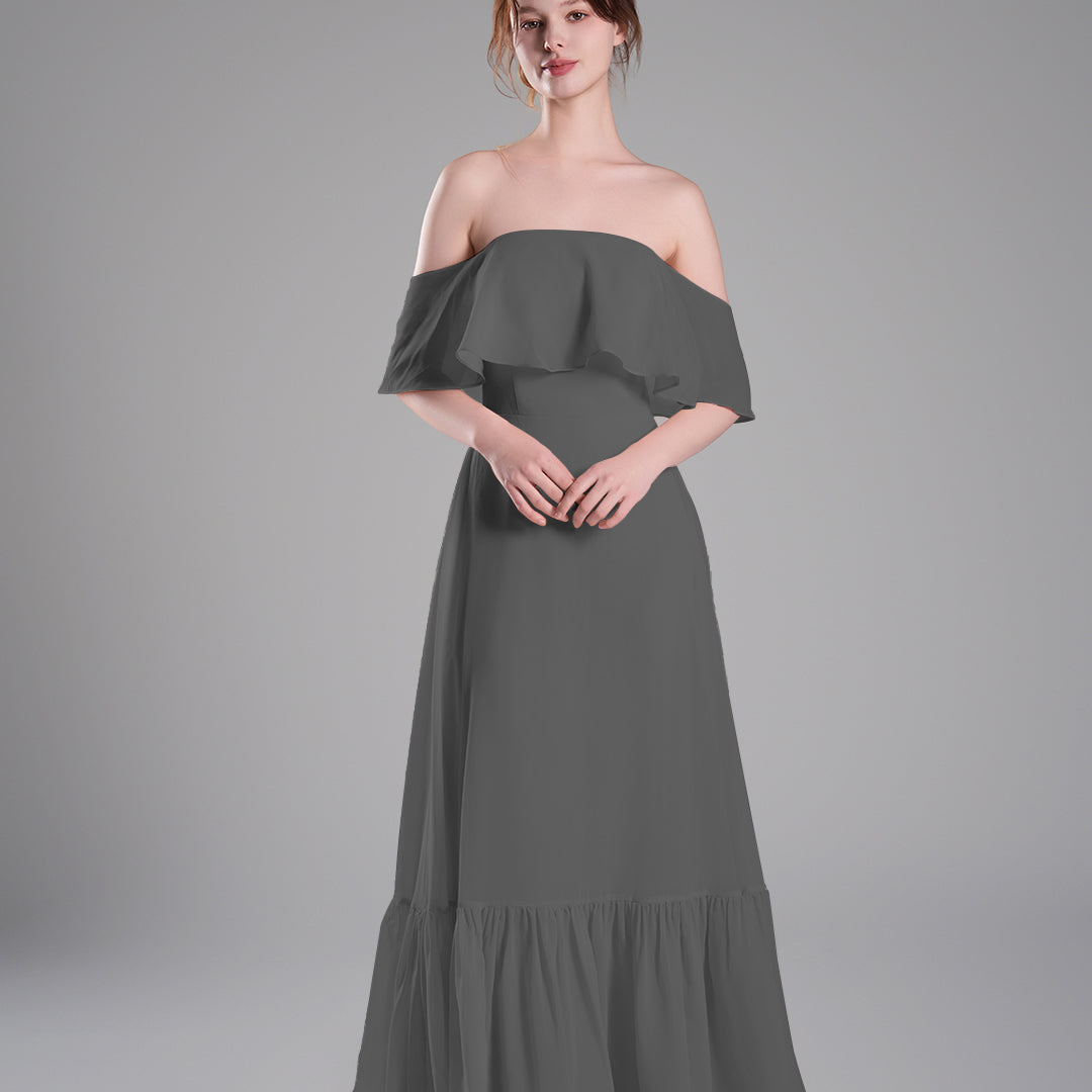 Off-Shoulder Ruffle Detailing Tiered Hemline Dresses