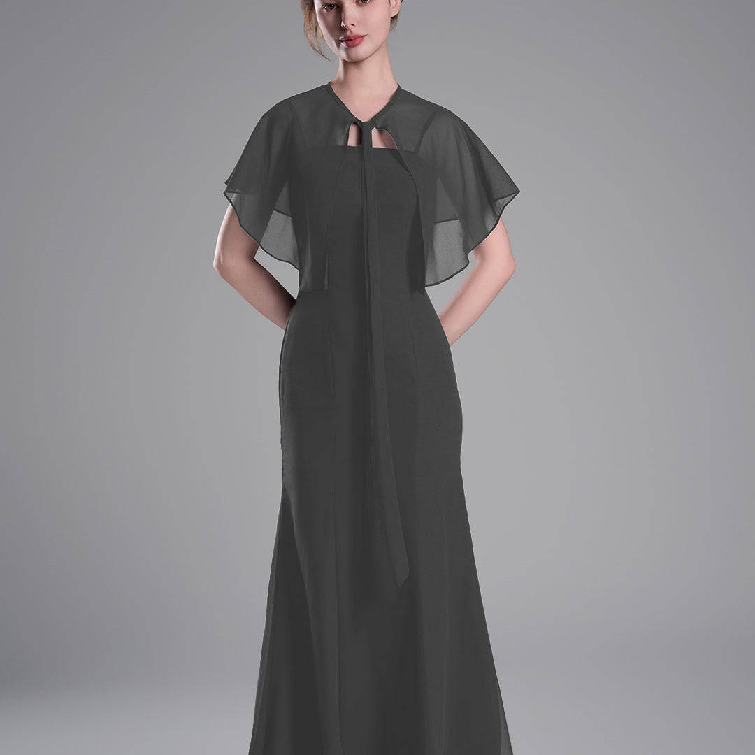 Detachable Chiffon Cape Floor-Length Mermaid Dresees