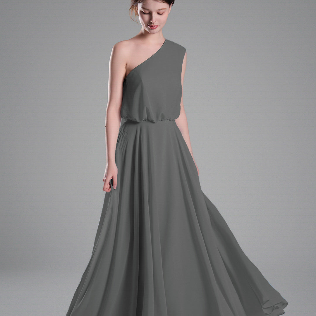 One-Shoulder Flowing Hem A-Line Dresses