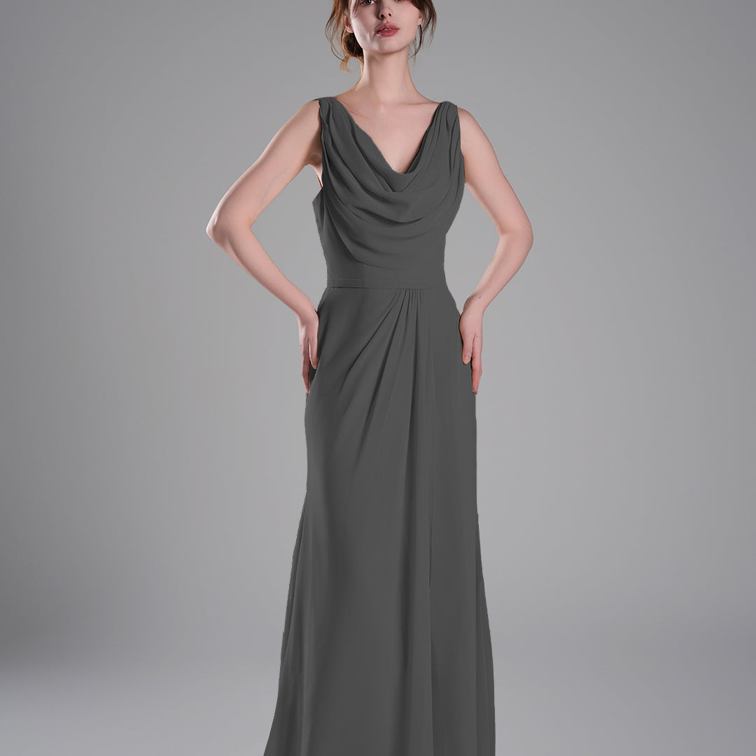 Cowl Neckline Fitted Bodice Asymmetrical Dresses