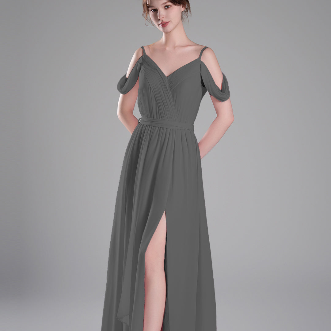 Off-Shoulder Adjustable Waist Tie Pleated Dresses