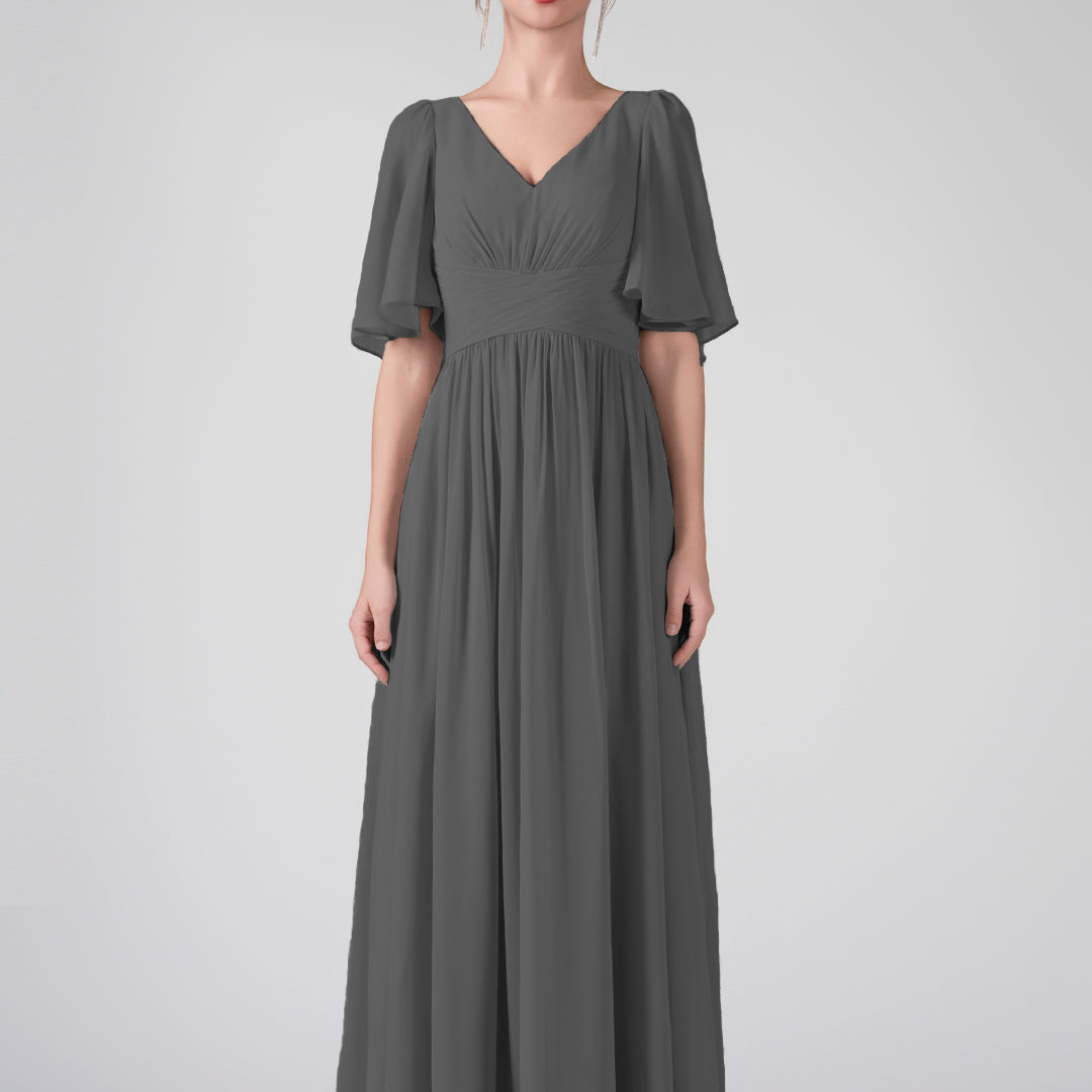 V-Neck Flowing Sleeves A-Line Ruffles Maxi Dresses