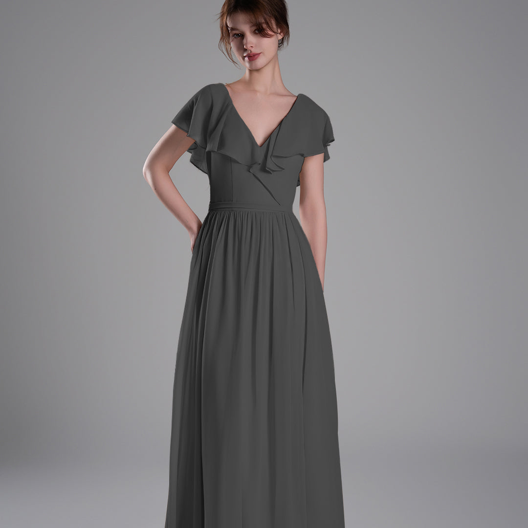 Deep V-Neckline Flutter Sleeves Tie Detail Dresses
